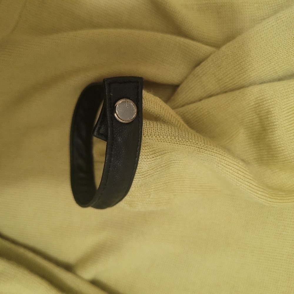 White + Warren Merino Wool Lime Green Sweater Black Leather Trim Size Large - Picture 6 of 13